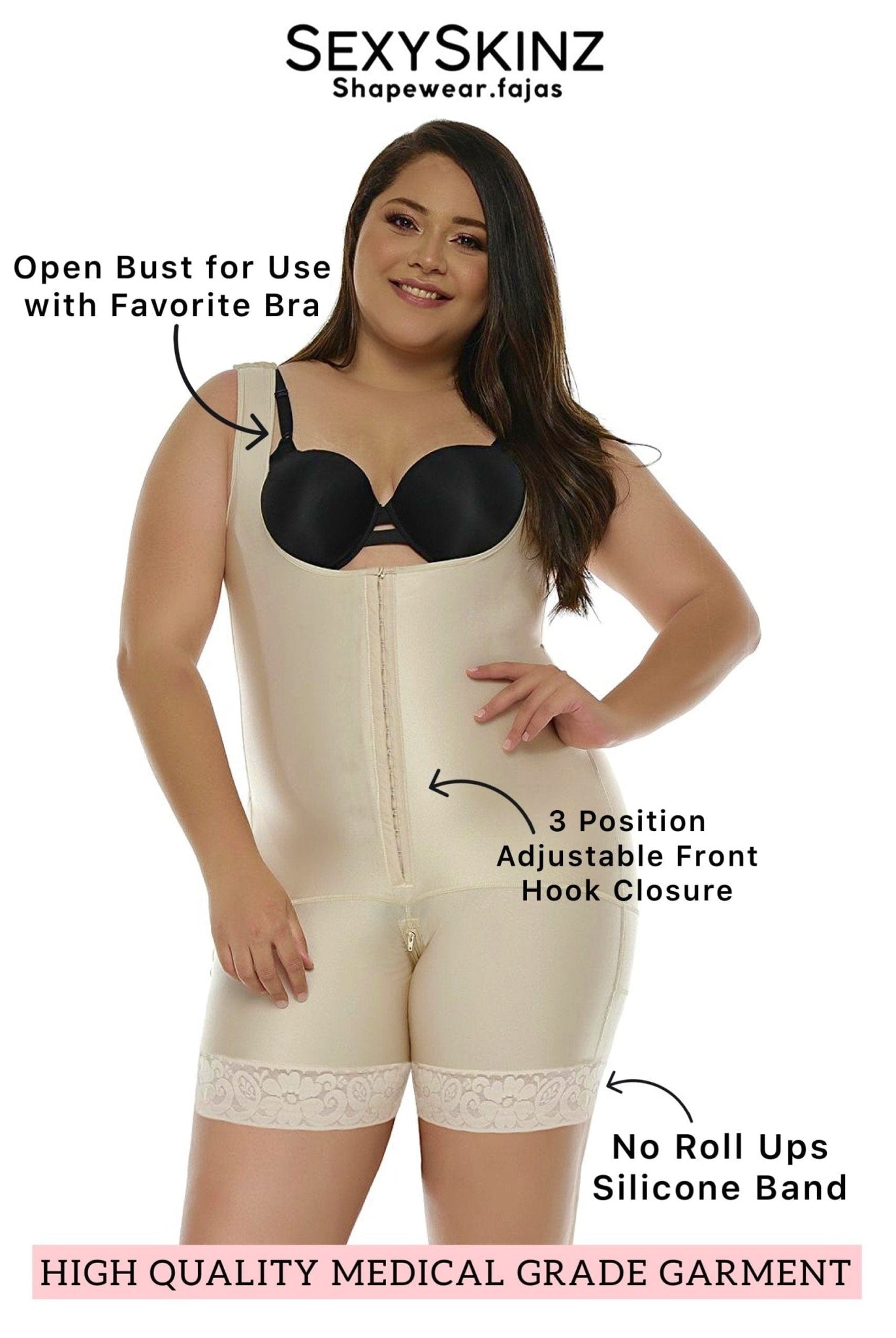 High Back Compression Shapewear - (Front hook-and-eye closure) - Sexyskinz Shapewear Fajas