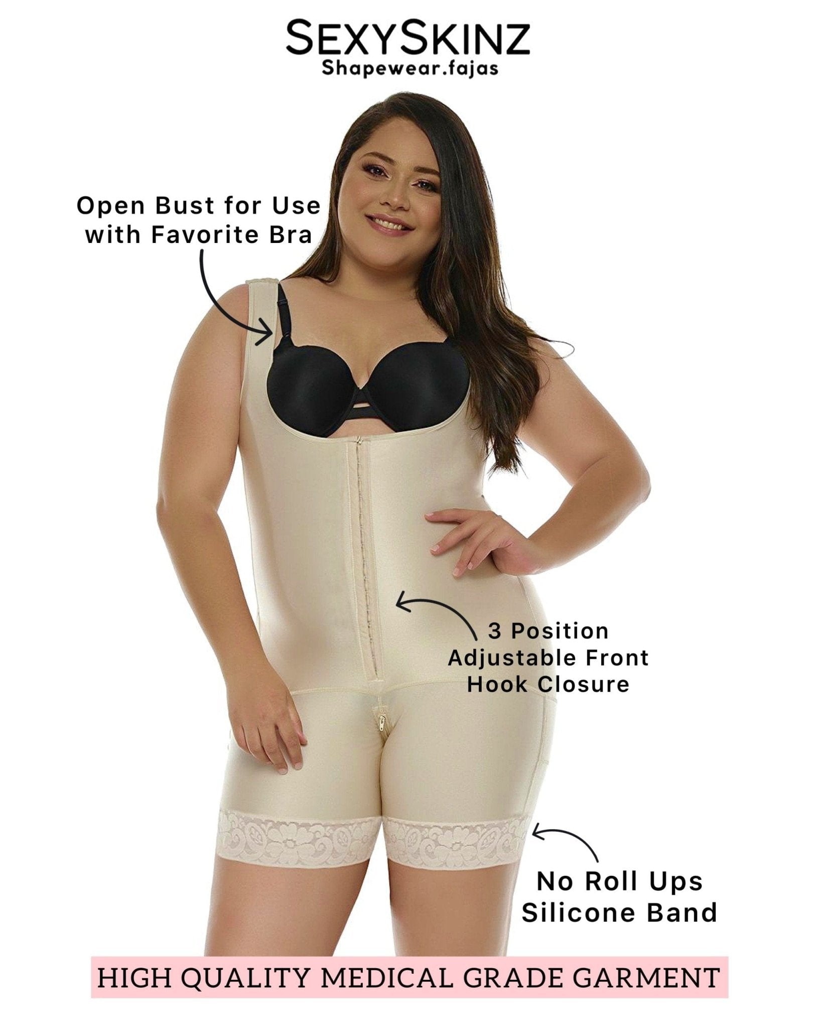 High Back Compression Shapewear - (Front hook-and-eye closure) - Sexyskinz Shapewear Fajas