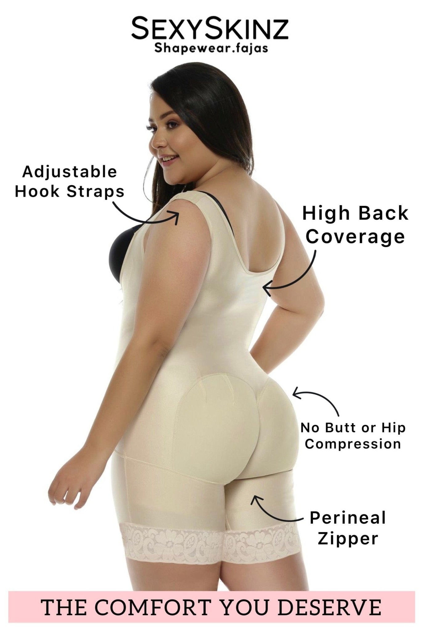 High Back Compression Shapewear - (Front hook-and-eye closure) - Sexyskinz Shapewear Fajas