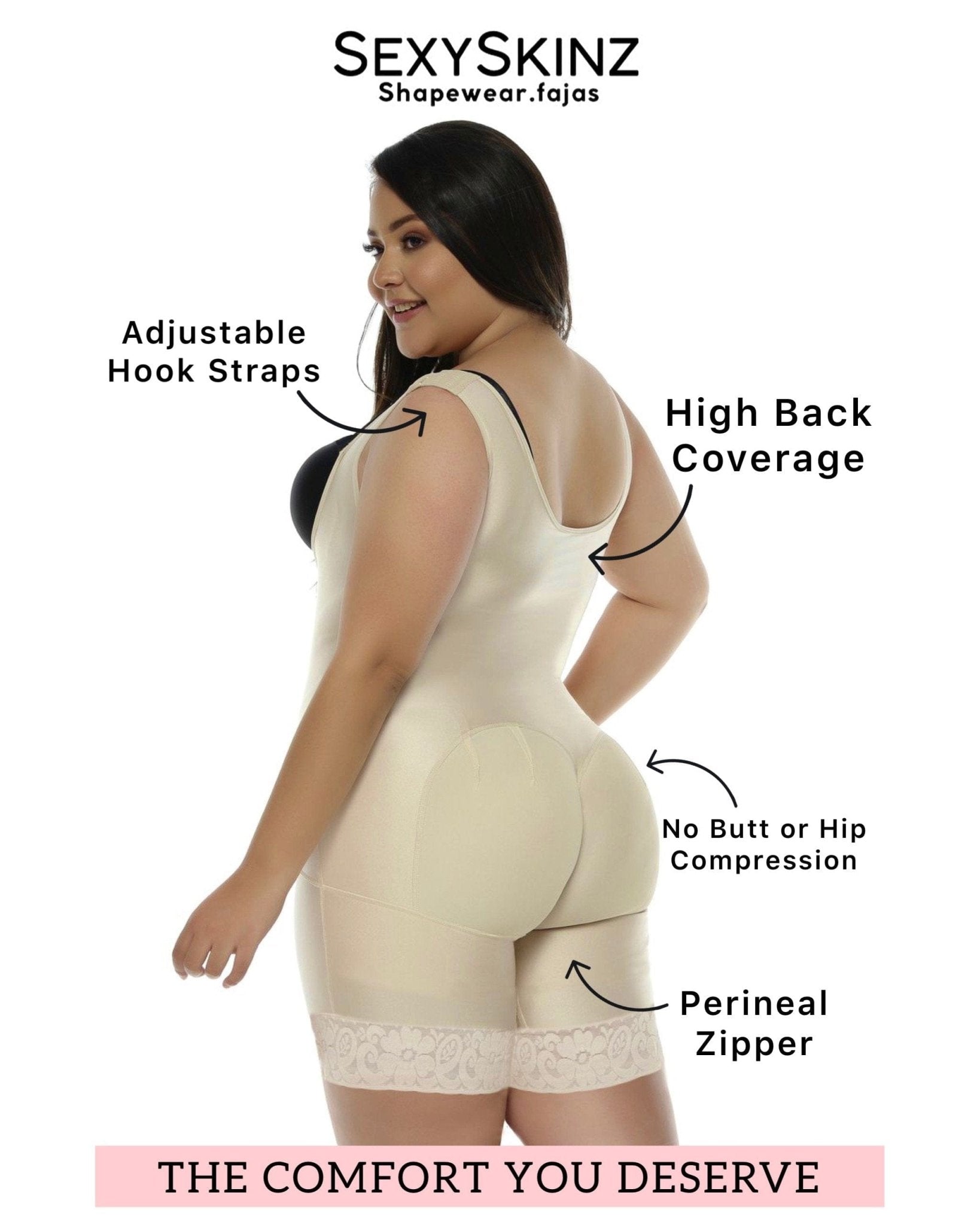 High Back Compression Shapewear - (Front hook-and-eye closure) - Sexyskinz Shapewear Fajas