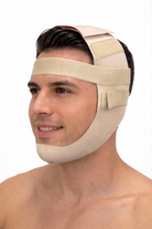 Man wearing a beige headband on a white background